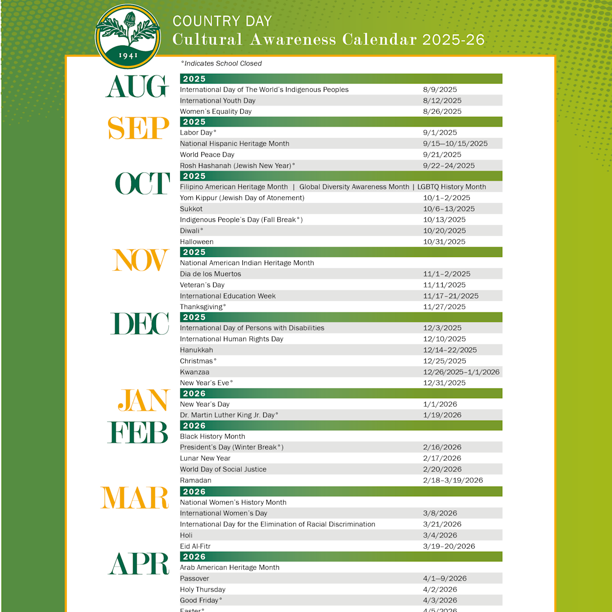 Country Day Cultural Awareness Calendar School News DetailCharlotte