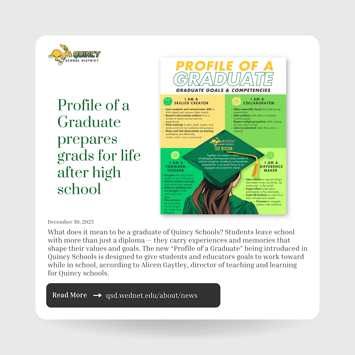 Graduation Profile Sample Profile of a Graduate prepares grads for life after high school | News ...