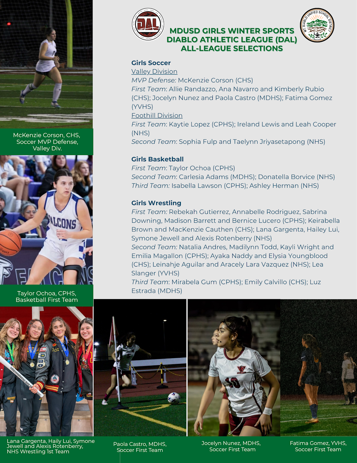 Congratulations to MDUSD's Diablo Athletic League (DAL) Girls Winter Sports  All-League Selections | News Details