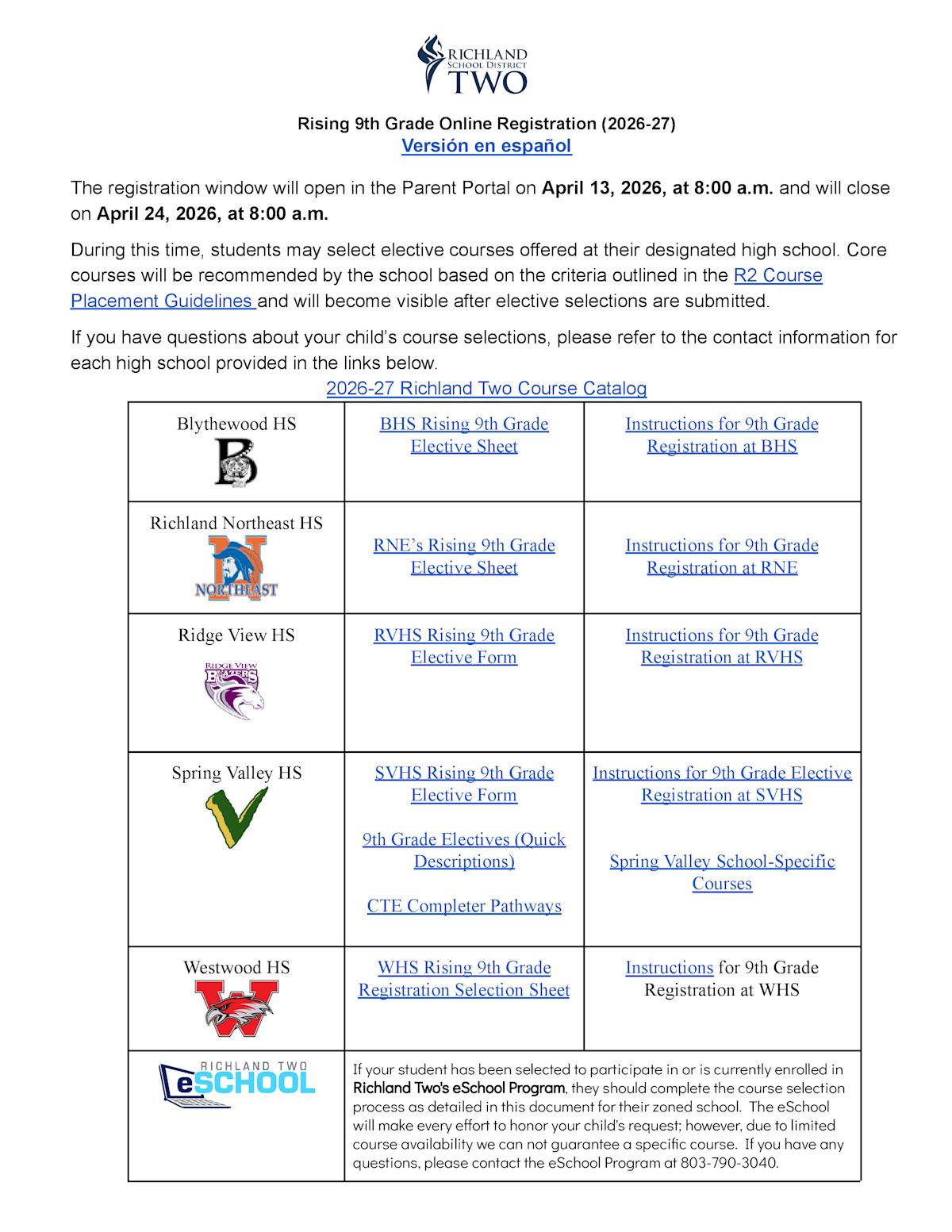 Registration Form for Rising 9th Graders | Details