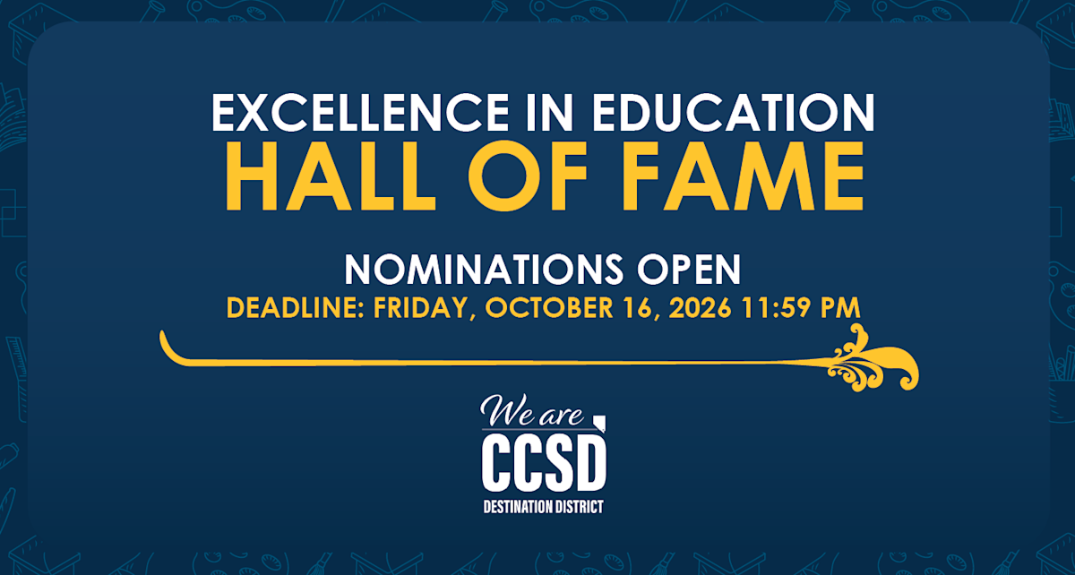 Clark County School District graphic announcing that nominations are open for the Excellence in Education Hall of Fame 2027 cohort