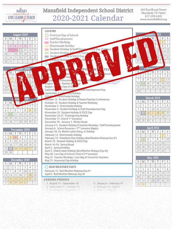 MISD School Board Approves 2020-21 Calendar | MISD Newsroom Article