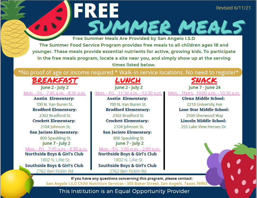 Summer Meal Program Provides Nutritious Meals to San Angelo Area Kids