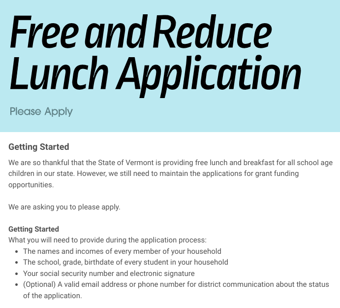 Free and Reduced Lunch Application Posts Hartland Elementary School