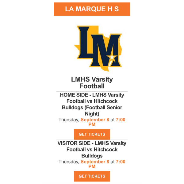 Hitchcock Varsity Football @ La Marque TICKETS | Full Article