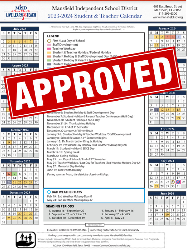 MISD School Board Approves 2023-24 Calendar | MISD Newsroom Article