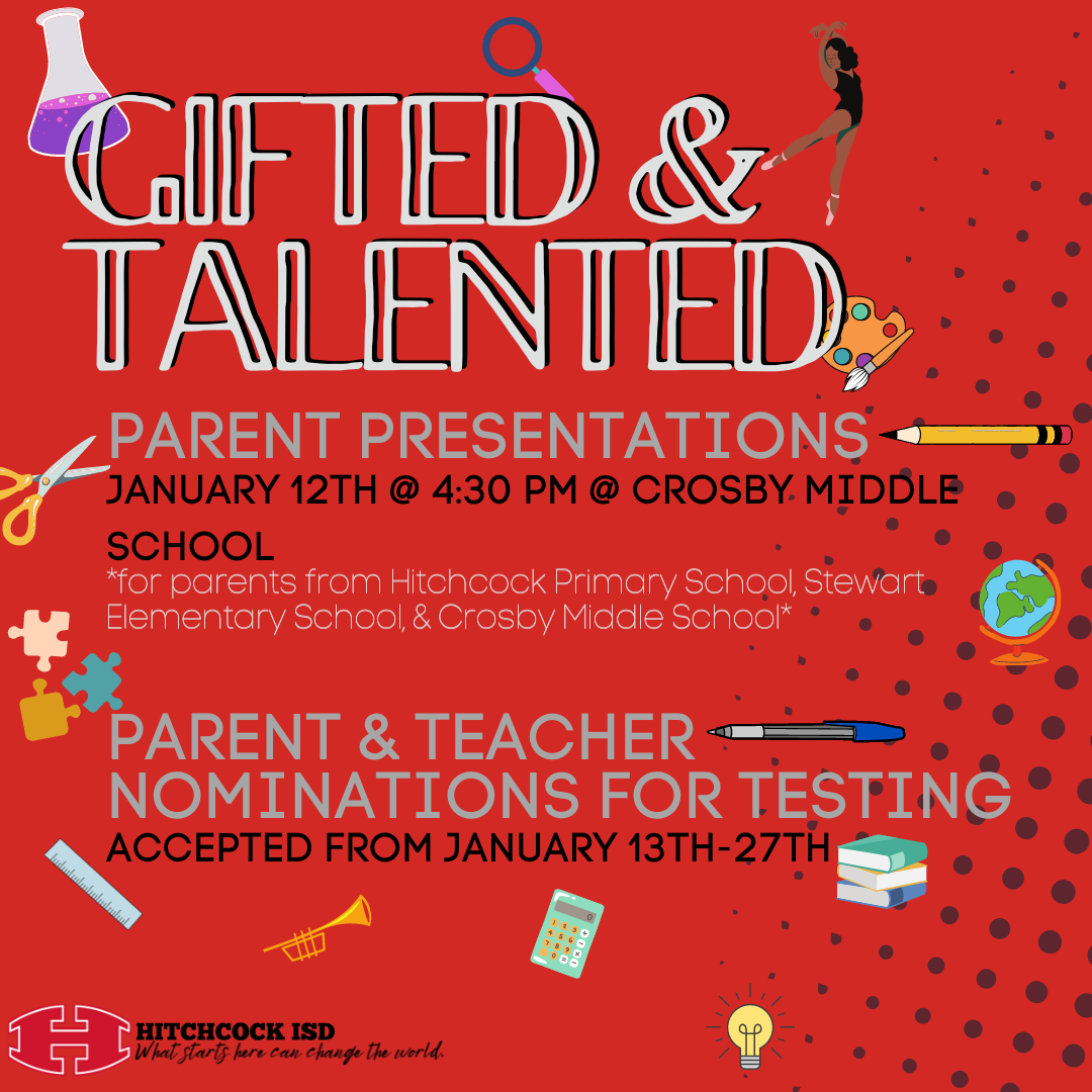 G/T Parent Presentation scheduled for Thursday, January 12, 2023, at 4: