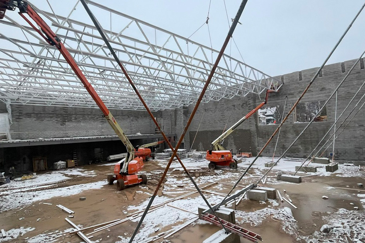 Structural work continues on the pool and gym addition Construction