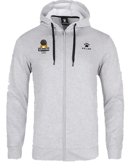 Light grey SuperNOVA zip-up hoodie with the mascot logo