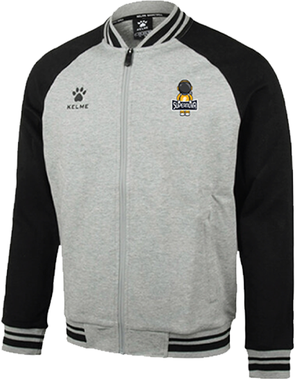 Grey and black SuperNOVA varsity-style zip jacket