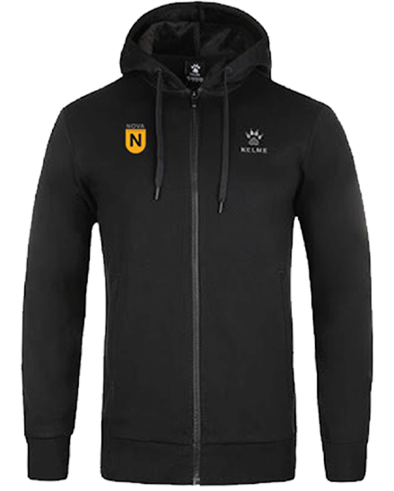 Black NOVA zip-up hooded jacket with the school logo