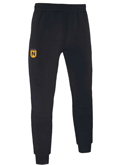 Black NOVA track pants with the school logo