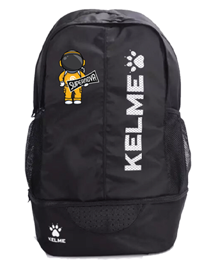 Black SuperNOVA backpack with the mascot logo
