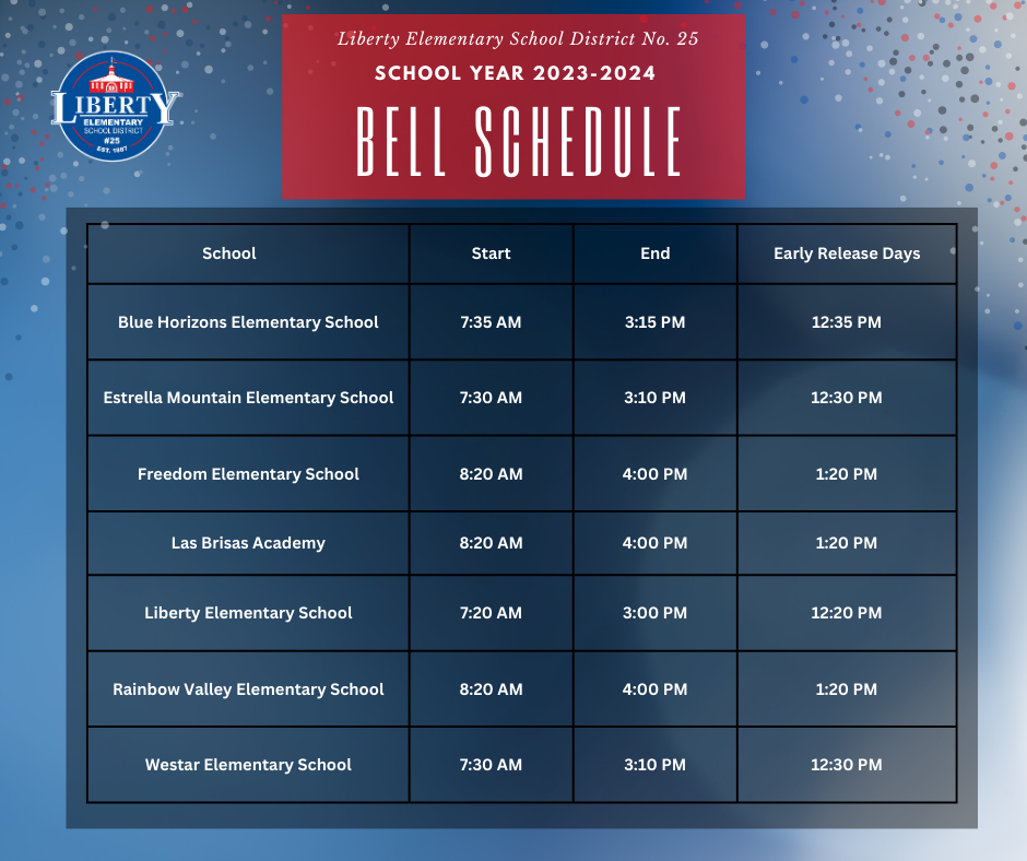 Bell Schedule for School Year 20232024 District News