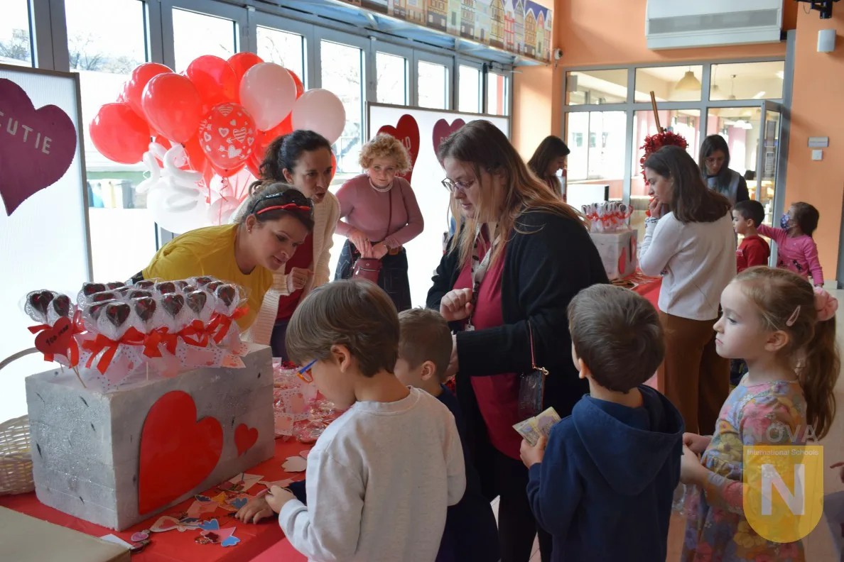 Children buying treats at the PTA Valentine's Day sale