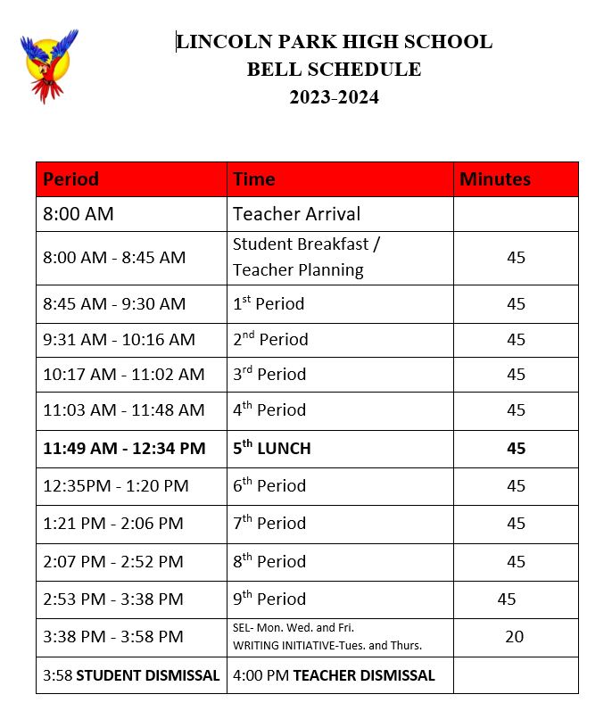 bell-schedule-lincoln-park-high-school