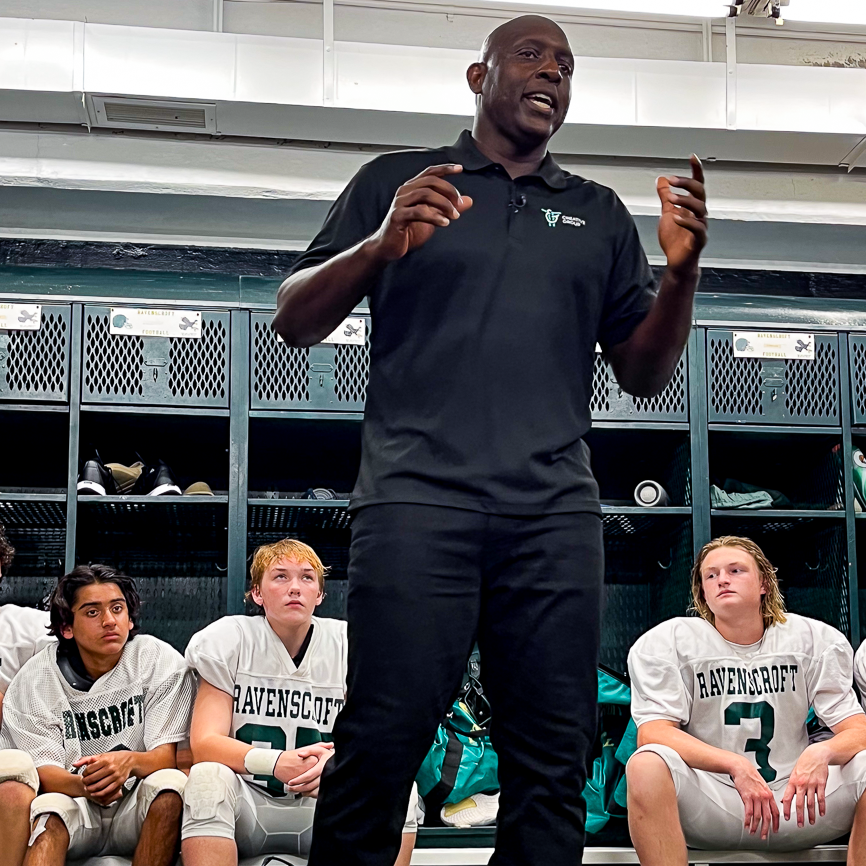 Former NFL Player Desmond Clark Delivers Pre-Game Message to JV