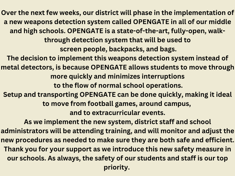OPENGATE - KCSD Introduces New Weapons Detection System | Post Details
