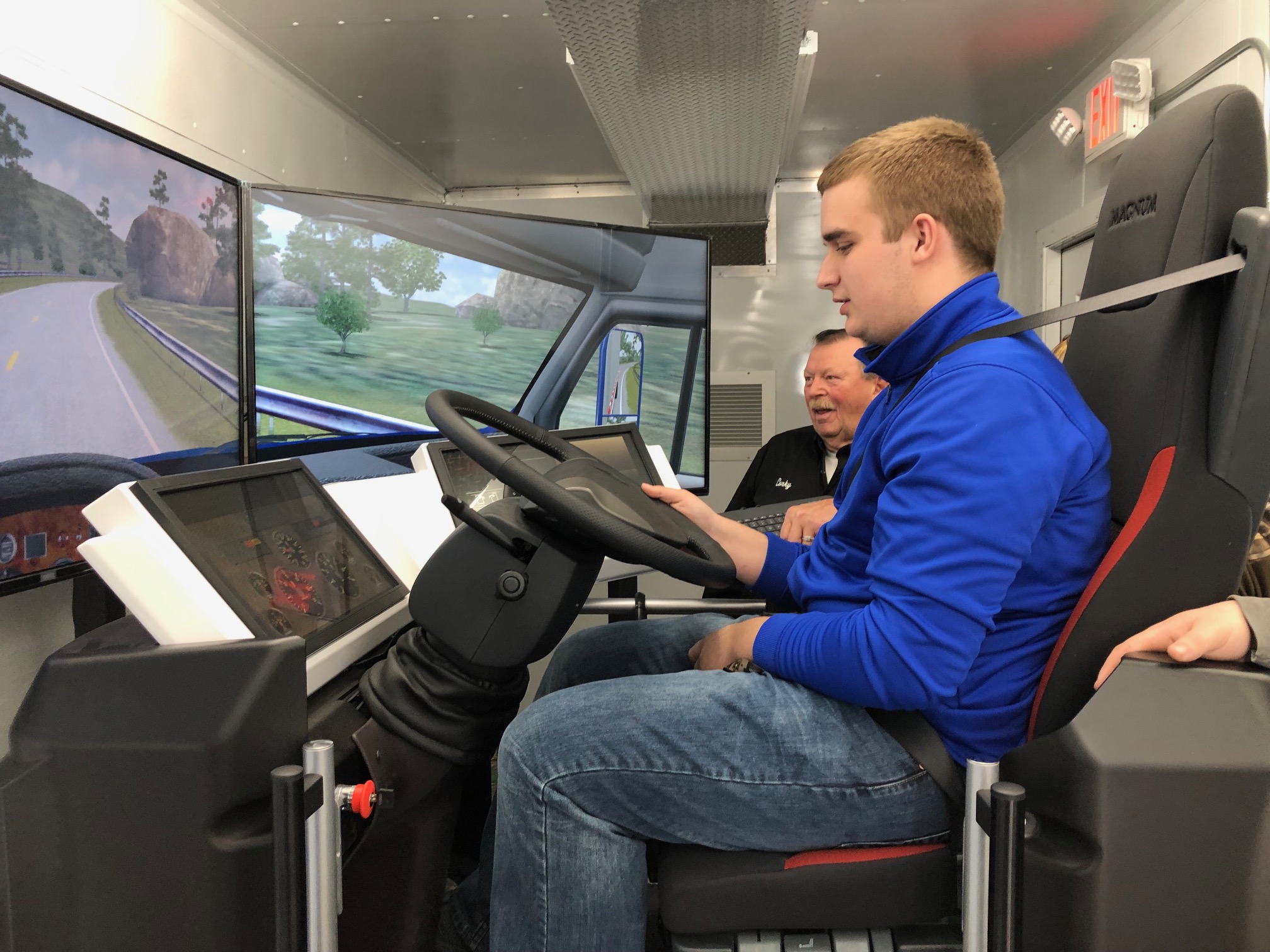 Student at a driving simulator