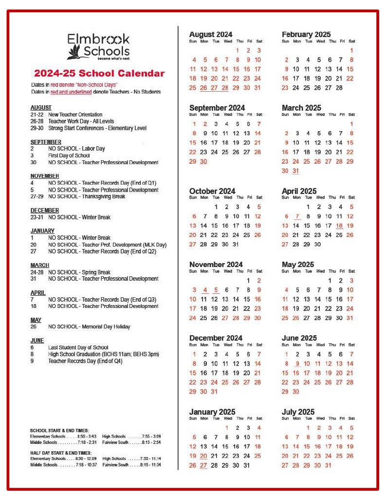 20242025 Elmbrook School District Calendar News Details