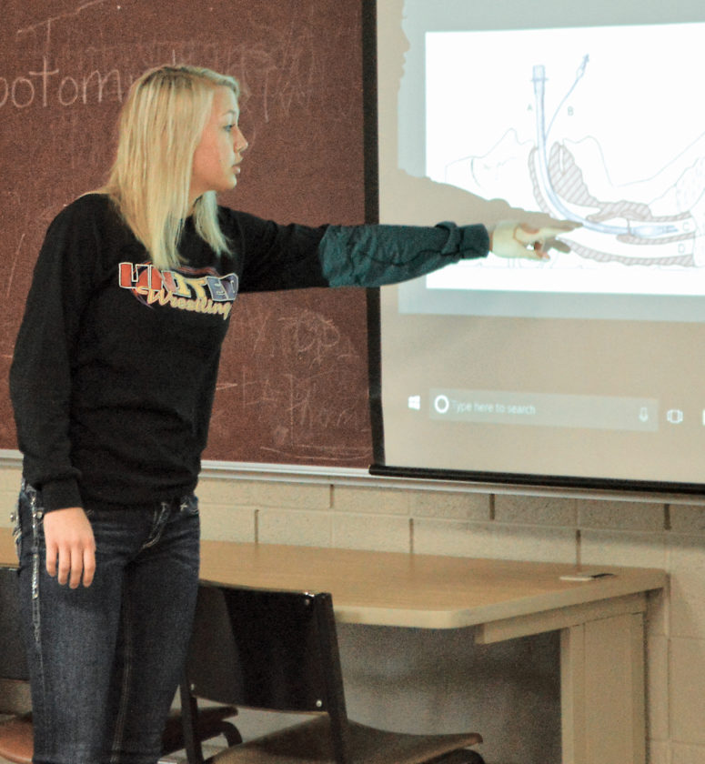 Student pointing to screen