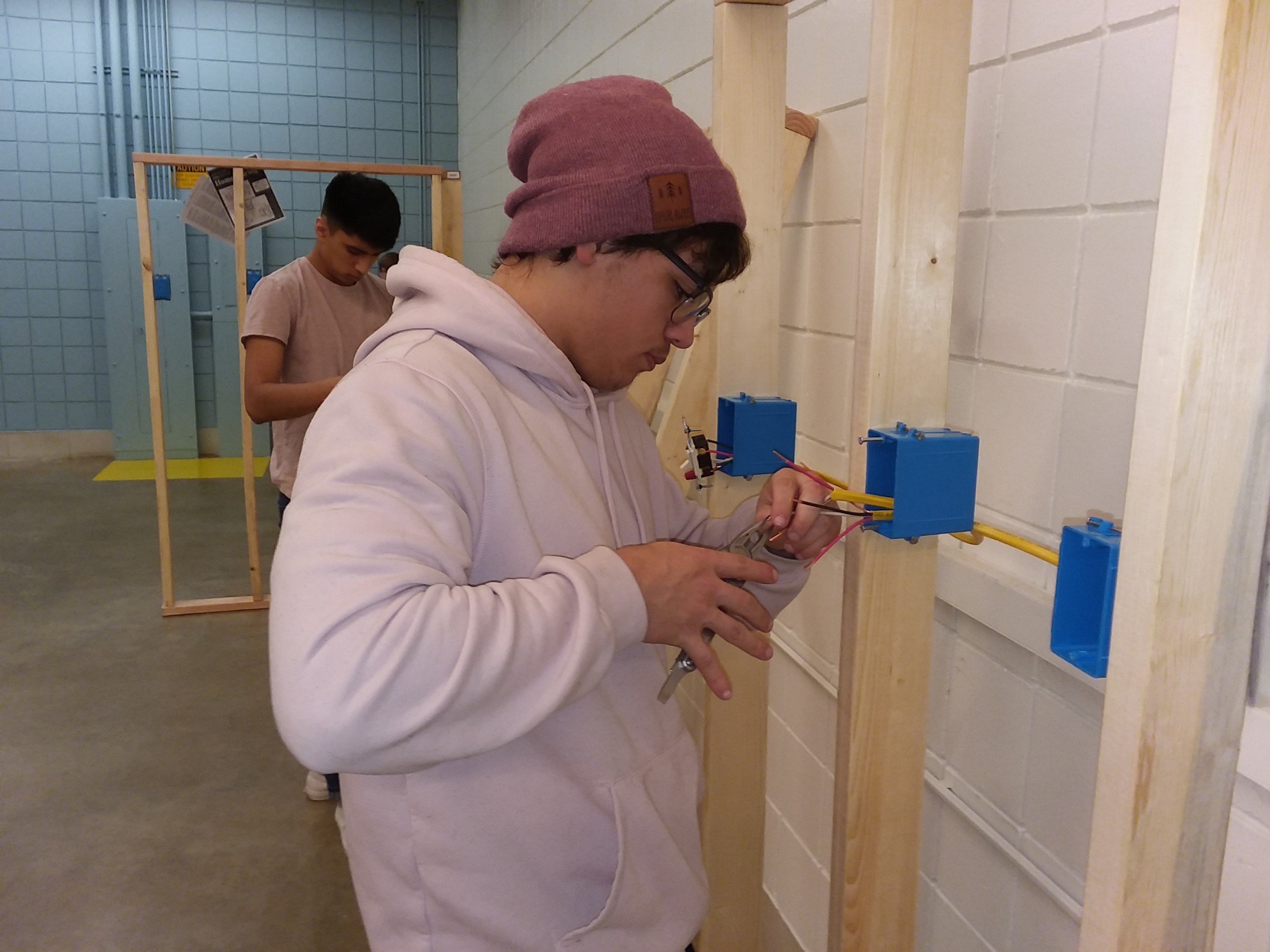 student in construction class