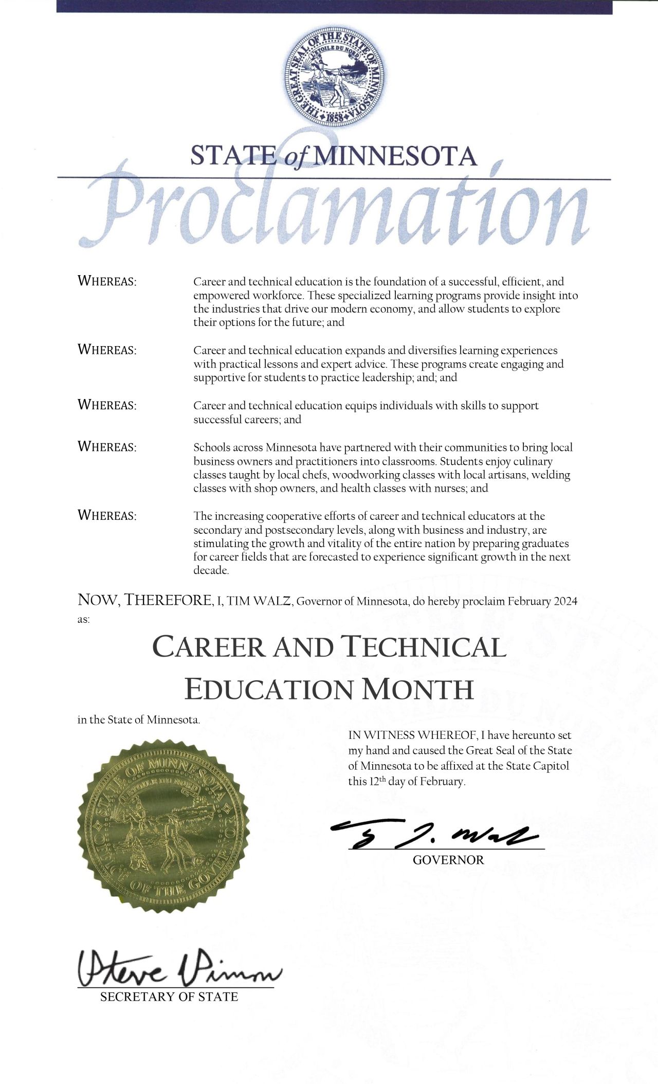 Image of governor's proclamation