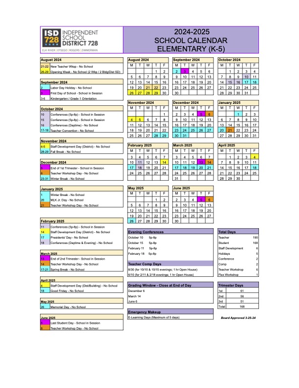 Calendars Now 'Official' for 2024-2025 School Year | District News Details