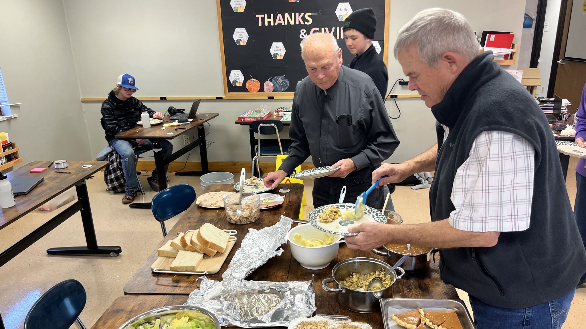 Staff enjoying Thanksgiving meal