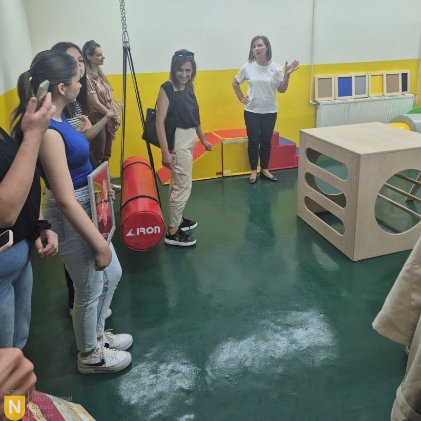 NOVA students and staff visiting a sensory room at the school in Kumanovo