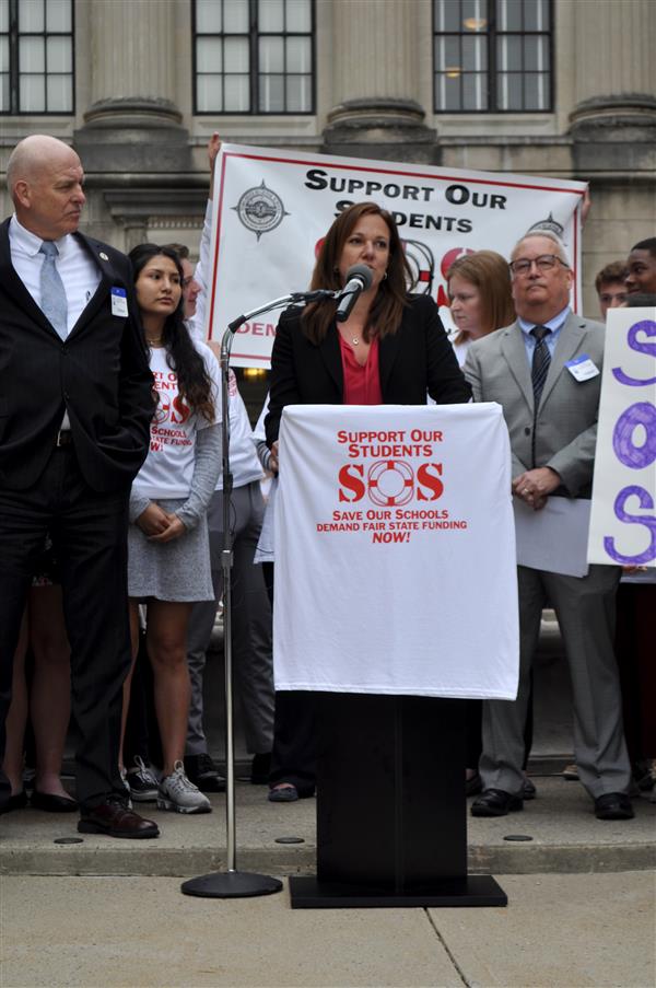 LRHSD Superintendent Dr. Carol Birnbohm speaks at the rally