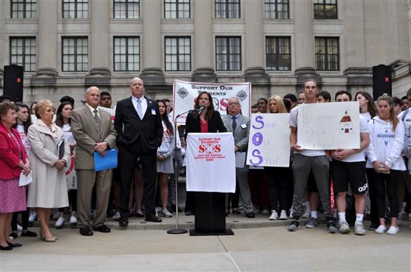 LRHSD Superintendent Dr. Carol Birnbohm speaks at the rally