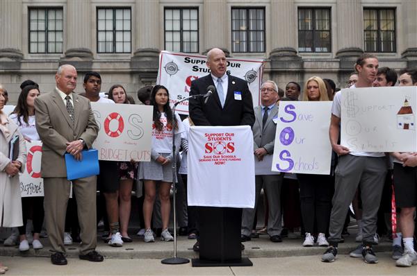 Toms River Superintendent Mr. David Healy speaks at the rally