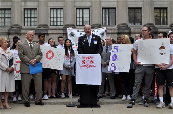 Toms River Superintendent Mr. David Healy speaks at the rally