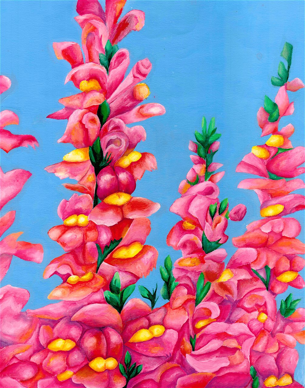 image of student artwork of pink flowers