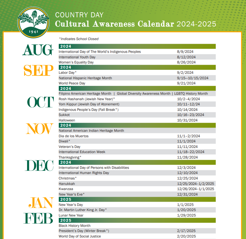 Cultural Awareness Calendar School News DetailCharlotte Country Day