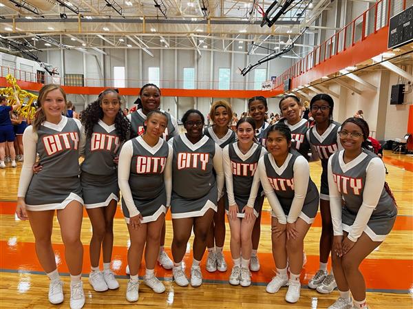 cheerleaders gathered in gym