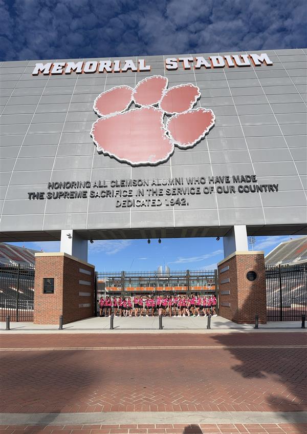 Memorial Stadium with Clemson paw logo