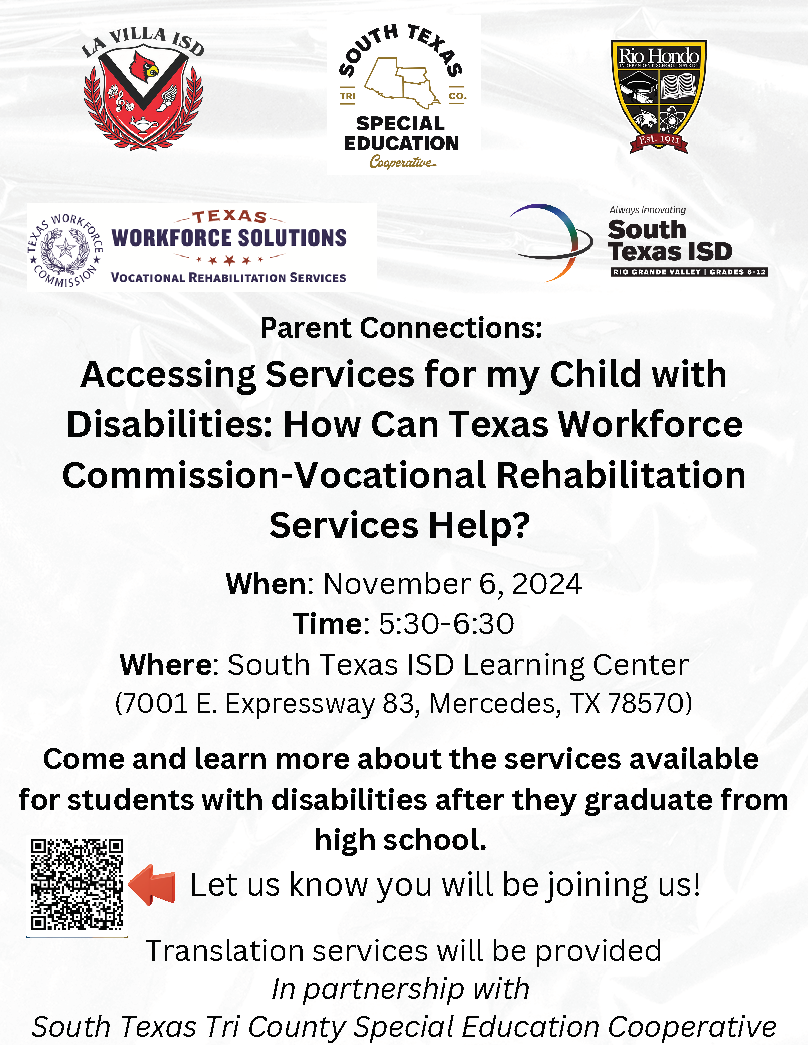 You’re invited: “Parent Connections: Accessing Services for my Child with Disabilities: How Can Texas Workforce Commission- Vocational Rehabilitation Services Help?”