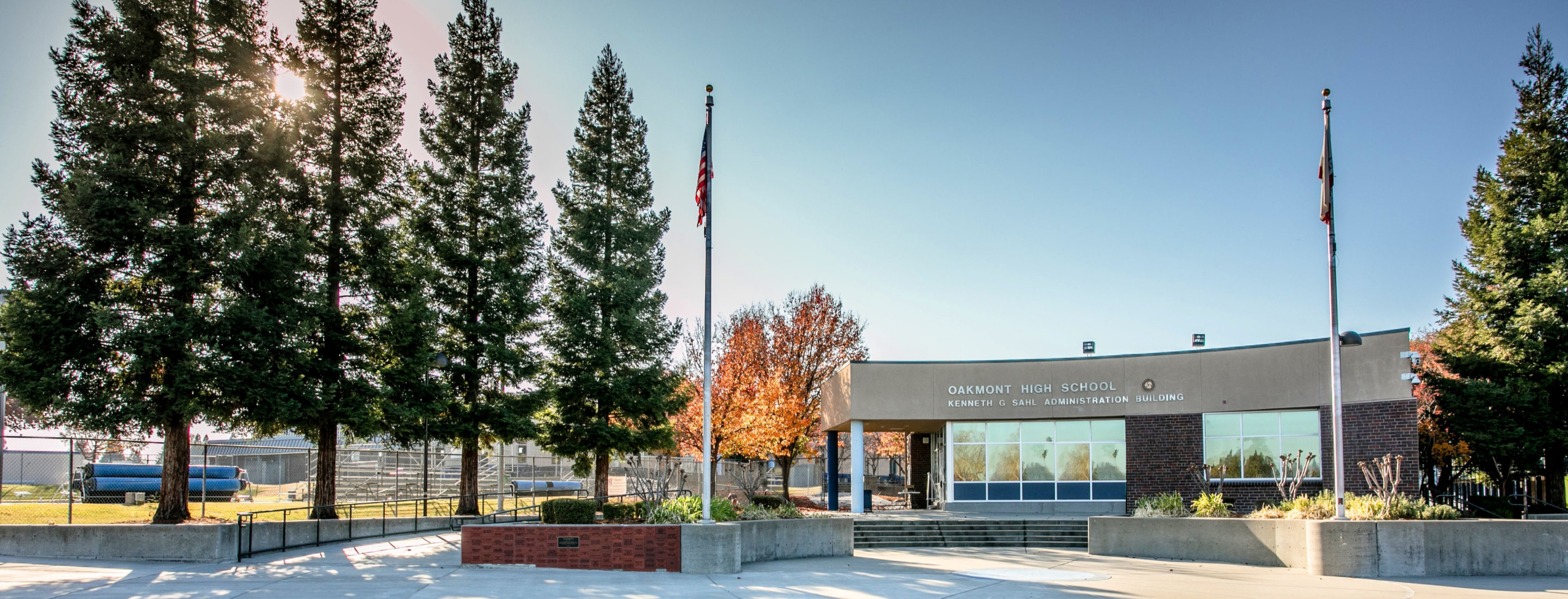 photo of the sun over the front administration building