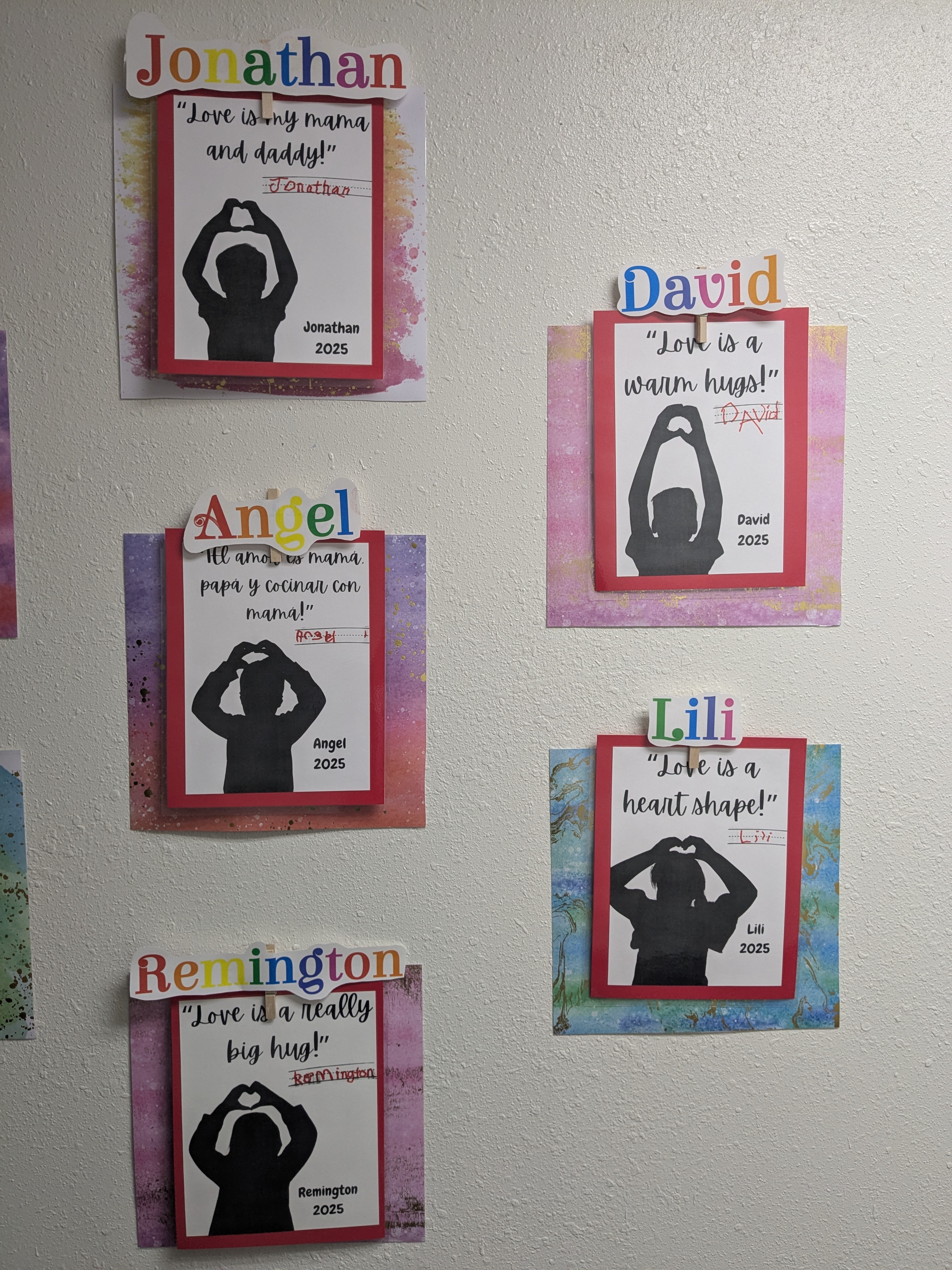 9 pictures on the wall of students shadow outlines