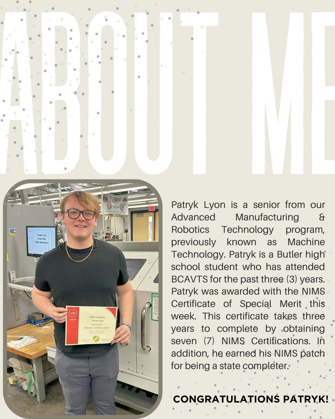 2025 Patryk Lyon NIMS Special Merit Certificate