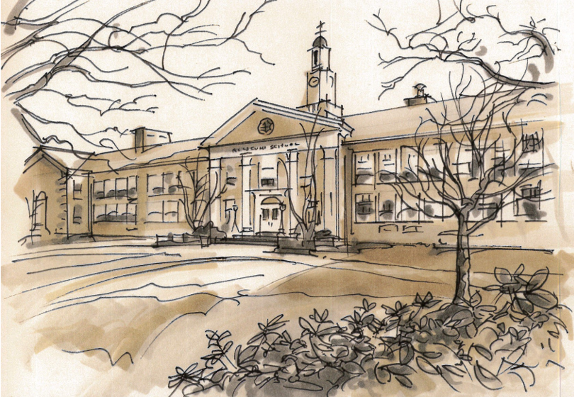 Watercolor painting of Lincoln Roosevelt School