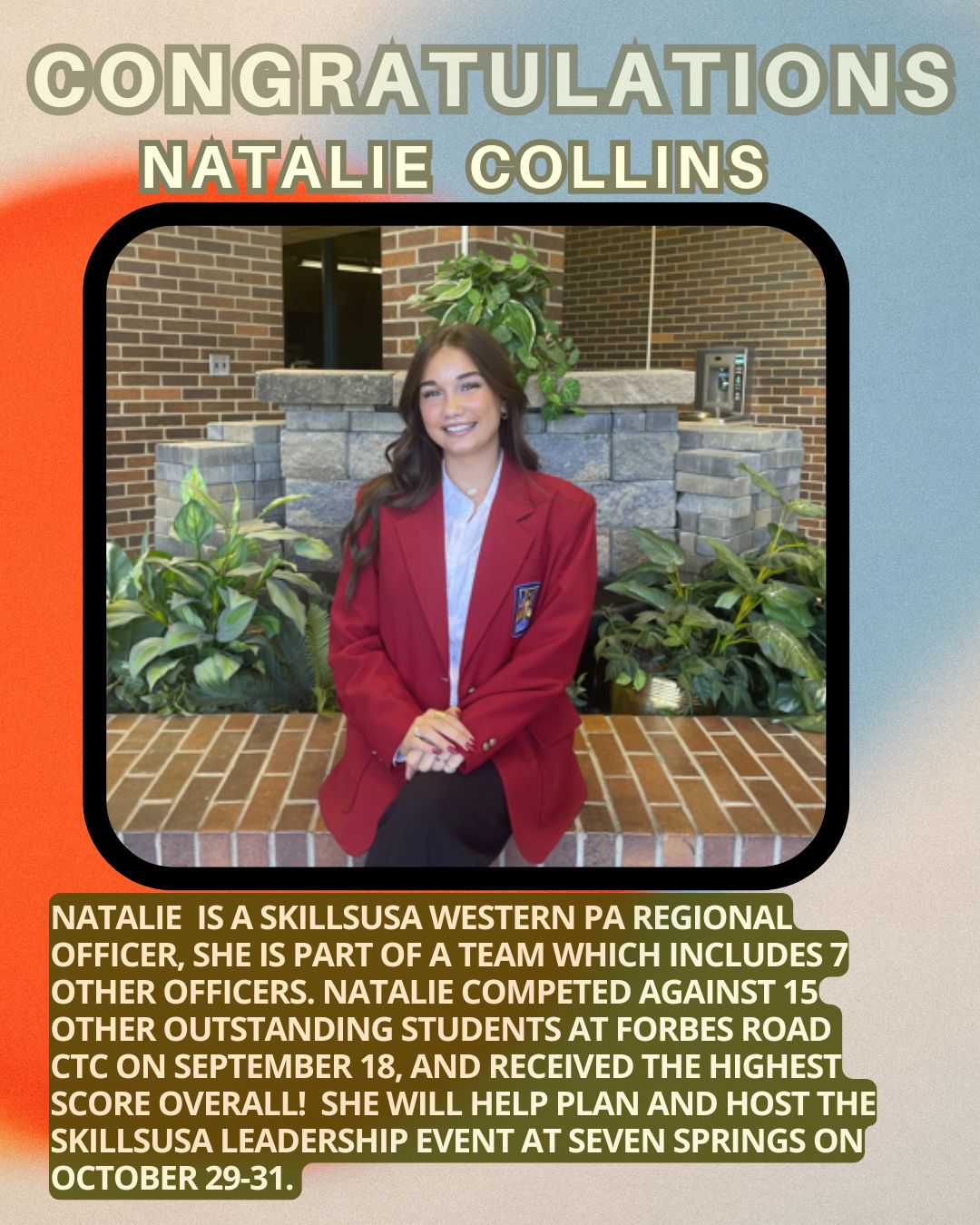 Natalie Collins-SkillsUSA Western PA Regional Officer 2025-2026
