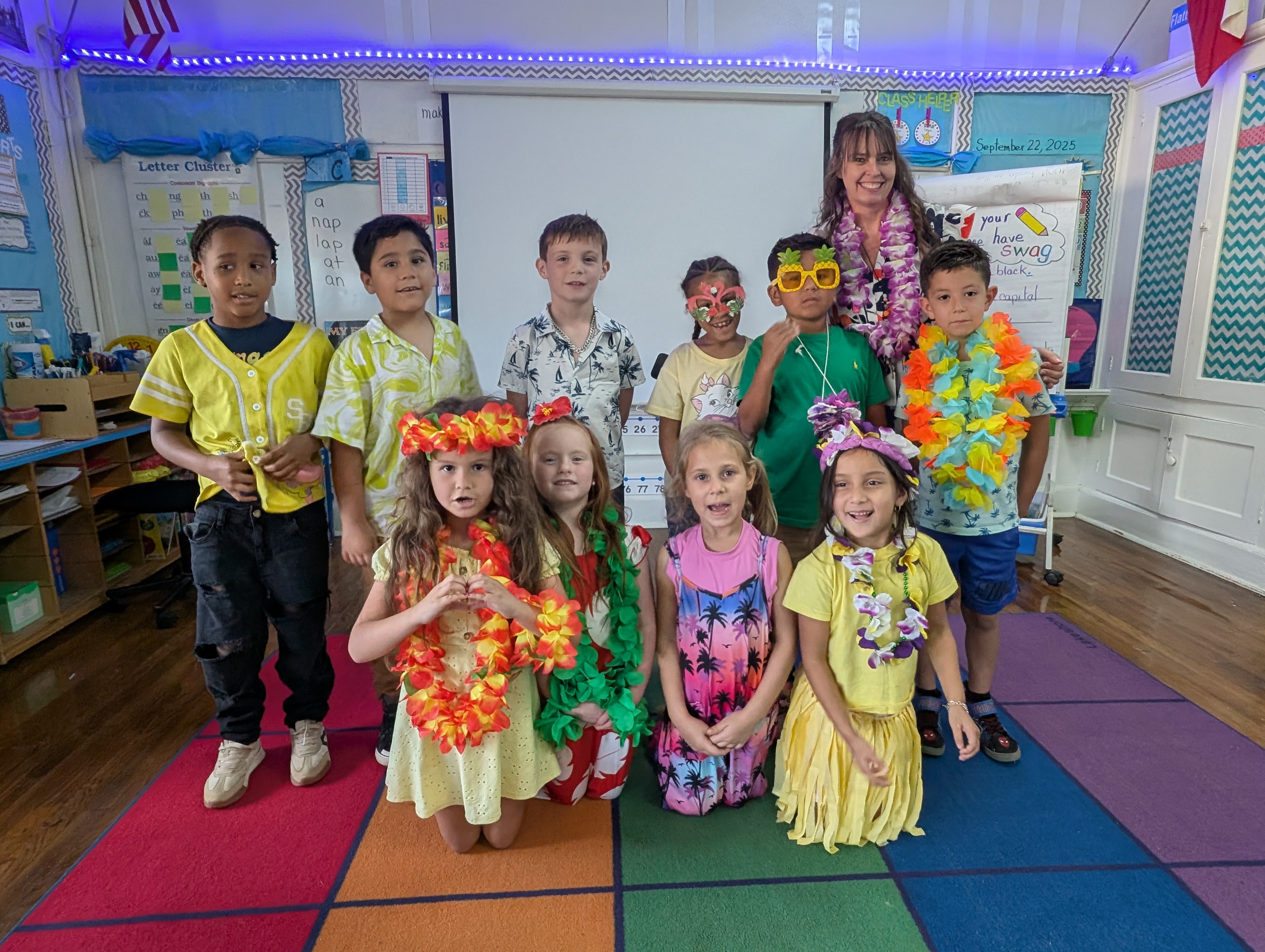 West Rusk Elementary students dressed in Hawaiin clothes for Homecoming week
