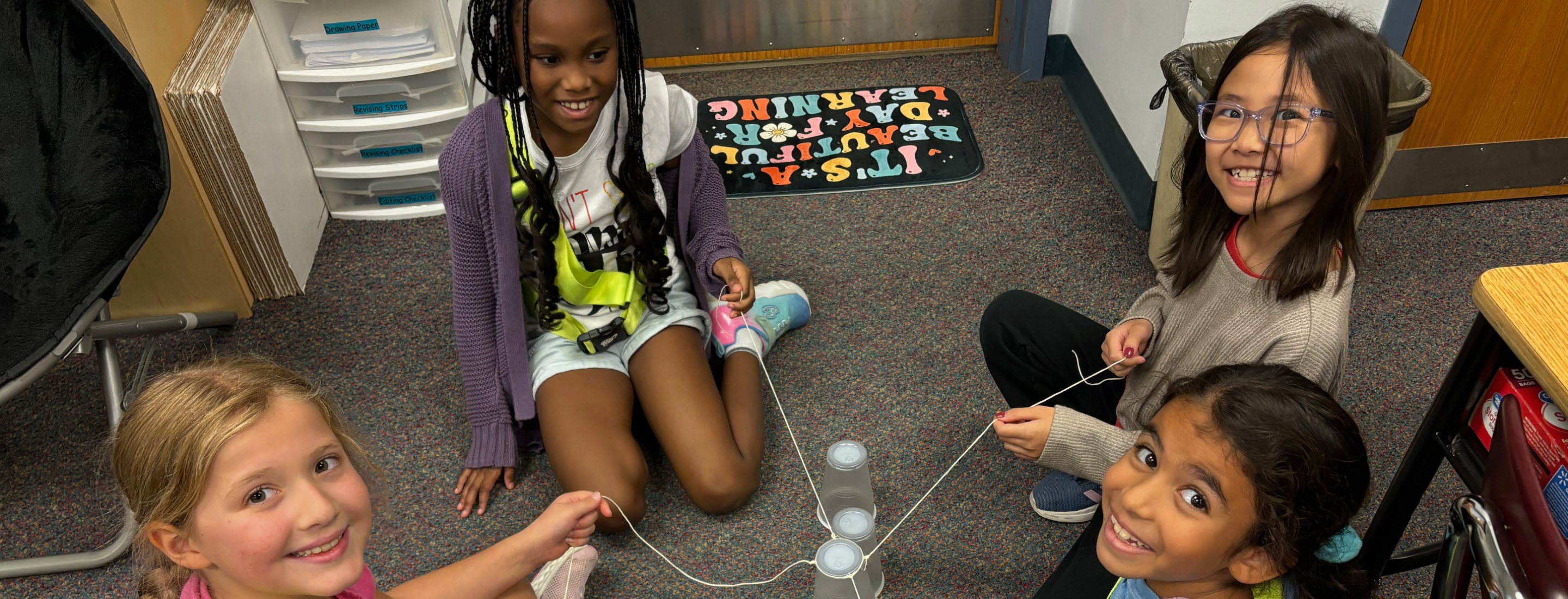 Students working through team-building exercises
