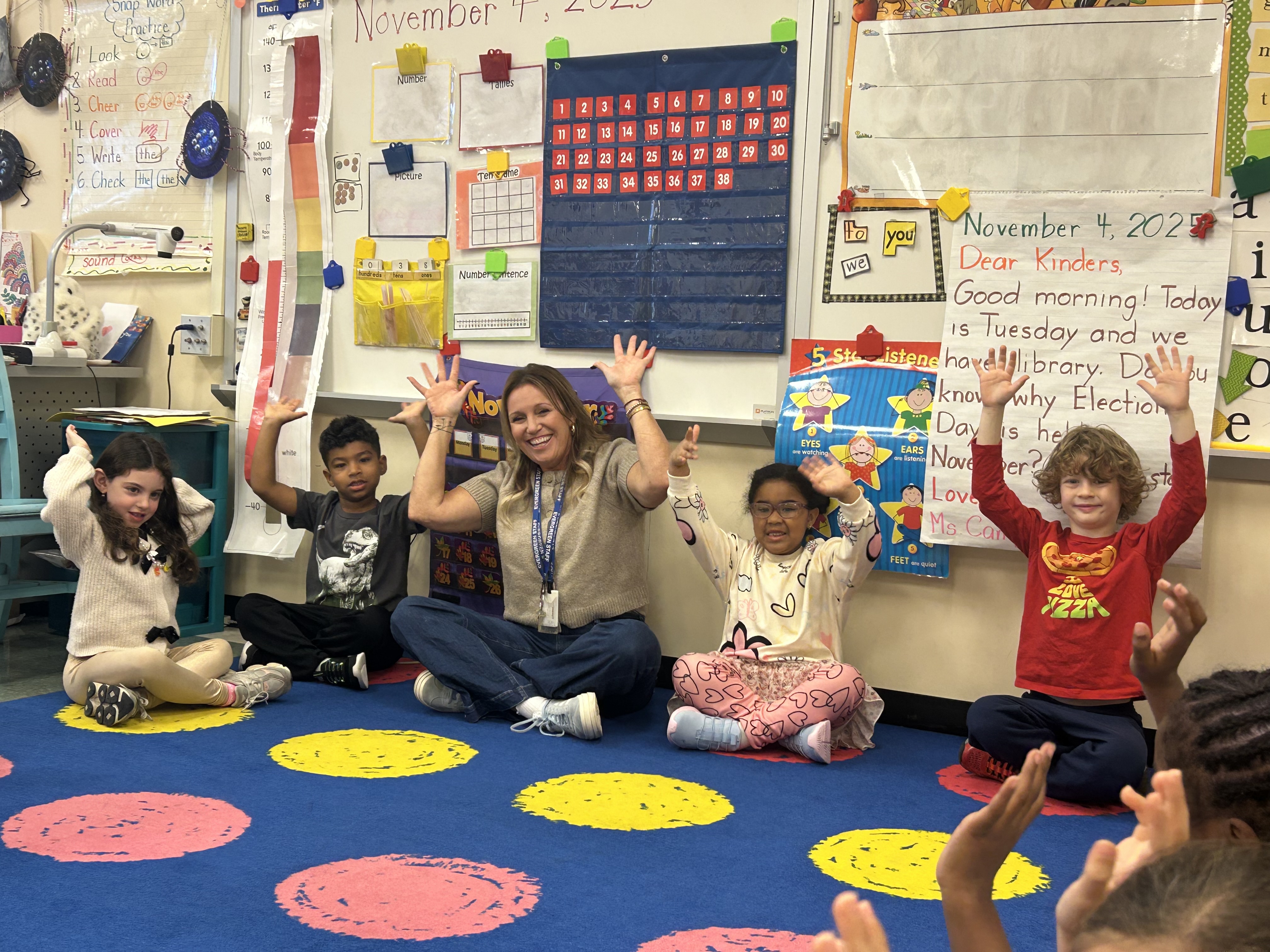Students and Teacher at Evergreen Elementary School