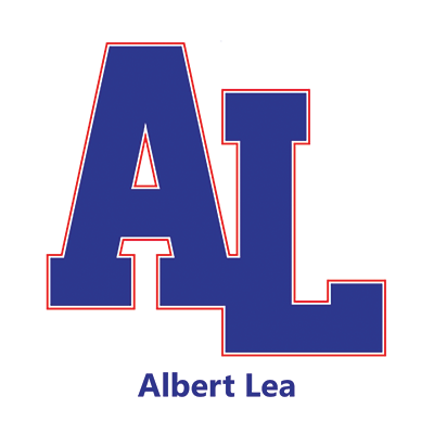 The image displays the letters "AL" in a bold, blue font with a red outline, accompanied by the text "Albert Lea" below.