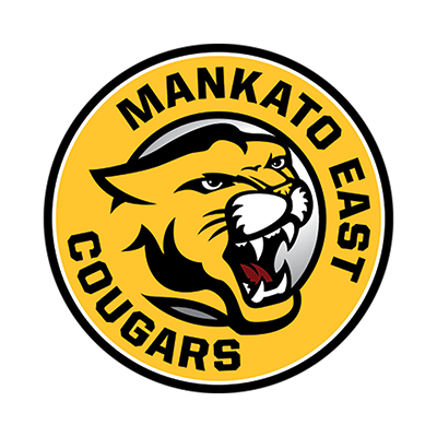 The image depicts the logo of the Mankato East Cougars, featuring a fierce-looking cougar head with the team name prominently displayed.