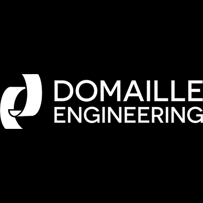 The image displays the Domaille Engineering logo, which consists of a stylized graphic element and the company name in bold text against a black background.